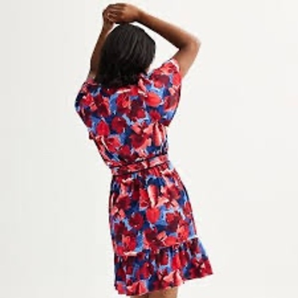 Draper James Wrap Dress Womens Blue Red Floral Ruffle Sleeve Preppy XL - Picture 4 of 5
